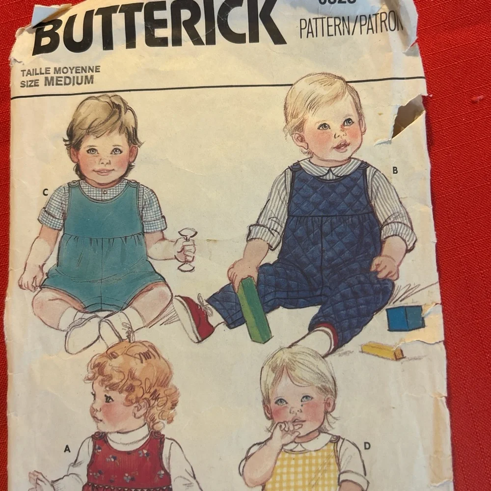 Butterick Kids Bibs and Rompers in Blue and Red Patterns